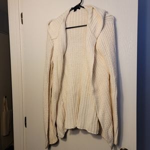 Express Cream Open Front Sweater with Hood - M